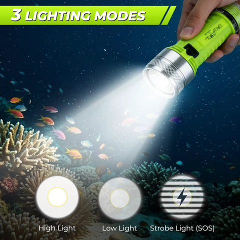 Underwater Diving Flashlight LED Light 1500 Lumen With 3 Modes IPX8 Waterproof Rechargeable Torch For Night Diving Snorkeling And Scuba Gear