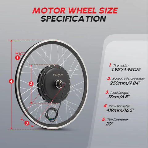Beefy 750W Front Wheel Ebike Conversion Kit With 36V System, 20 Inch Wheel, PAS LCD Display, Controller, Brake Lever, Torque Arm For Fast, Smooth Rides And Easy DIY E Bike Upgrade; 20-inch motor wheel specifications