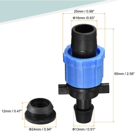 Drip Irrigation Barbed Locking Fittings With Washers For 16mm Drip Tape Tubing Sprinkler System Easy Install Durable PE Plastic Pack Of 20 Blue