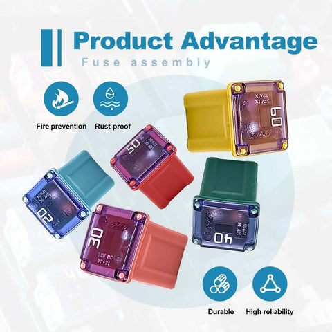 Auto Fuse Kit 10 Piece Pack 20A 30A 40A 50A 60A Box Fuses Tall Standard And Low Profile For Cars Trucks SUVs