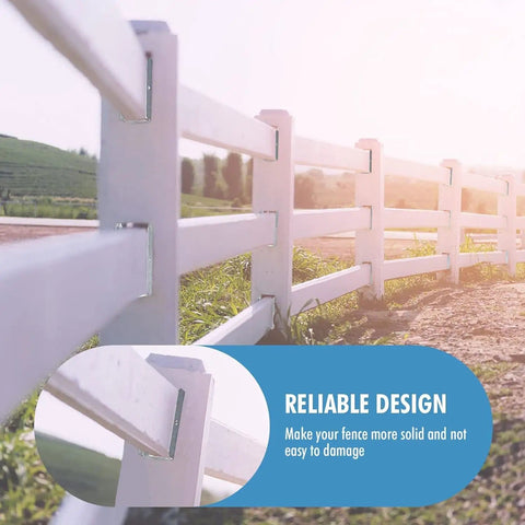Heavy Duty Galvanized Fence Bracket Kit 20 Pack For 2x4 Wood Rails And Posts Includes 140 Stainless Steel Screws Deck Railing Connectors For Pickets Fences Porches DIY Friendly installed on white fence.