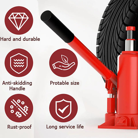 Heavy Duty Floor Jack Handle Replacement Built Like A Tank With Rock Solid Non Slip Grip Fits 20 To 32 Ton Hydraulic Car Jacks Compact Red Steel Lifting Bar detail with anti-skid grip and durable design.