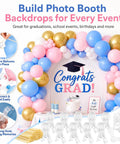 Super Cool Balloon Arch Clips Kit With Transparent Strip And Ring Clips For Epic Party Garland Decor That Looks Clean And Saves You Big Bucks On Fiestas. clear plastic clips holding a balloon arch for graduation backdrop