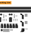 10 Foot Black Box Rail Exterior Barn Door Hardware Kit with track, brackets, rollers, and screws, supports 450 lb doors