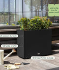 Span Plastic Planter Tall Rectangular Set For Indoor And Outdoor Patios shown on a patio with plants and a watering can