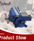 4 Inch Bench Vise With Solid Anvil And 360 Degree Swivel Locking Base displayed on a workbench in a workshop setting