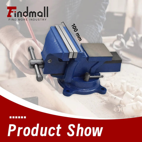4 Inch Bench Vise With Solid Anvil And 360 Degree Swivel Locking Base displayed on a workbench in a workshop setting