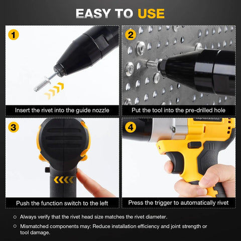 Cordless Pro Grade Rivet Gun For 20V Max Batteries brushless pop rivet tool step-by-step operation guide with ergonomic handle