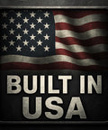 American flag with text 'Built in USA' on grungy background