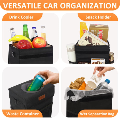 Back Seat Hanging Car Trash Can With Lid Leak Proof Automotive Garbage Bin used for drinks, snacks, and waste separation