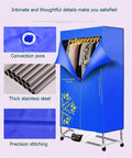 Portable Clothes Dryer With Remote Control 110 To 240V Foldable Electric Drying Machine in blue with stainless steel rods and zipper