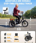 Beast 1200W Electric Trike For Adults With Removable 500Wh Battery Folding Three-Wheel Fat Tire Ebike Step-Thru, 18x3 Tires, Top Speed 18 MPH, Up To 55 Miles Range For City Cruising And Hills, adjustable step-thru foldable trike with dimensions