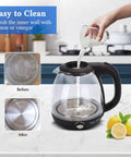 Electric Kettle With Tea Infuser 1L No Fuss Quick Boil Keep Warm LED Indicator Light Auto Shut Off Boil Dry Protection BPA Free Black being cleaned with water