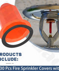Kickass Magnetic Fire Sprinkler Covers 30 Pack Orange Ceiling Head Guard with rubber seal over sprinkler head.