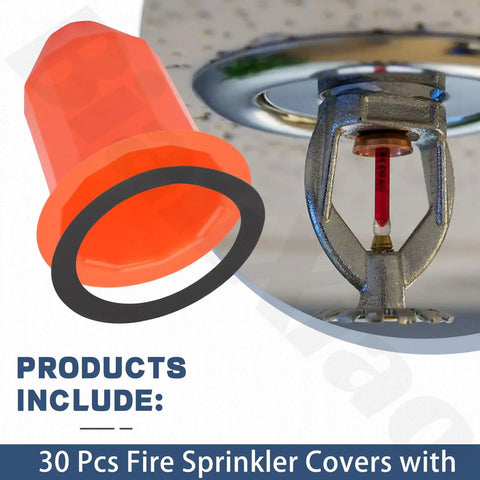 Kickass Magnetic Fire Sprinkler Covers 30 Pack Orange Ceiling Head Guard with rubber seal over sprinkler head.