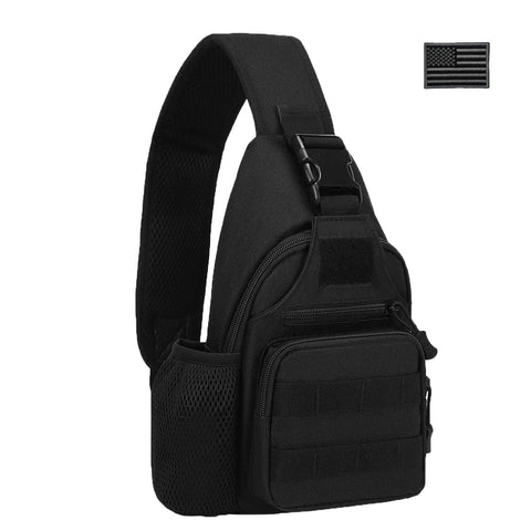 Rugged Tactical Crossbody Bag For Men With Water Bottle Holder MOLLE EDC Sling Pack With USB Charging Port in black