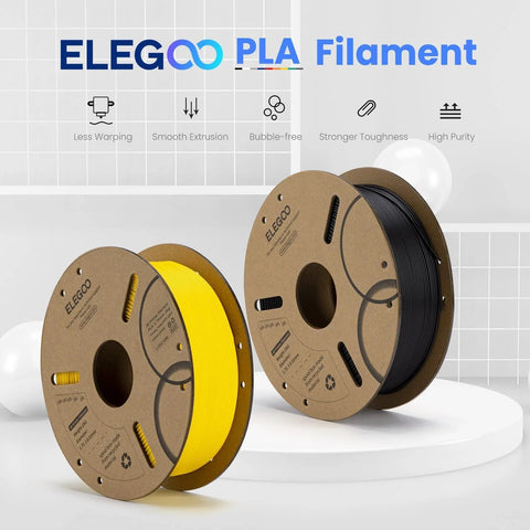 ELEGOO PLA filament spools (2), 1.75mm, black and yellow on cardboard reels