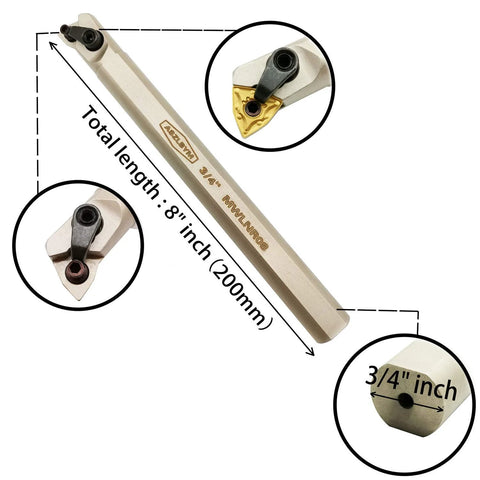ASZLBYM 3/4 in lathe internal boring bar tool holder, 8 in total length, with WNMG432 carbide insert