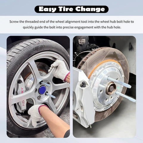 Applying 8 Piece Wheel Alignment Tool Kit With Lug Bolts For Tire Changing Includes Four Sizes 12mm By 1.25 12mm By 1.5 14mm By 1.25 14mm By 1.5 Garage Ready Pro Grade Automotive Tools With Storage Bag on car wheel