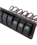 12-24V Illuminated 6 Gang Aluminum Rocker Switch Panel Pre-Wired Dash Kit With 5 Pin On Off Switches IP65 Blue Backlit LED
