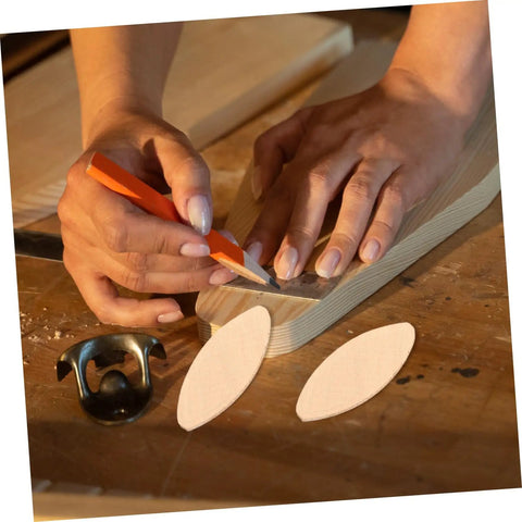 Hands marking measurements on wood for 100 Pack Hella Strong Beech Wood Joiner Biscuits For Heavy Duty Woodworking.