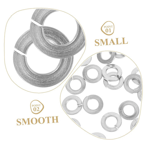 100Pcs Stainless Steel Spring Washers Kit With Split Design For Quick And Easy Install No Hassle Durable Lock Washers To Protect Screws And Surfaces In Machinery DIY Projects Automotive And Home Repairs, close-up and grouped
