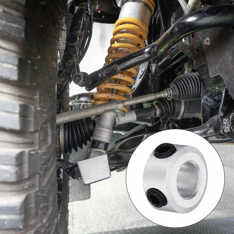 Tough As Nails 2 Pack Drop Dead Solid Shaft Collar 6MM Bore 1/4 Inch Aluminum Set Screw Clamping Collar mounted in vehicle suspension system.