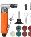 90 Degree Air Angle Die Grinder Quarter Inch Shank 25000 RPM Pneumatic Right Angle Workhorse with sanding discs and accessories.