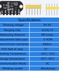 Three Pack ToF Laser Ranging Sensor Module VL53L1X With Four Meter Range for Drones, Warehouse AGVs, Ceiling Occupancy Detection, 50 Hz Measurement, Absolute Distance Sensor Kit for Precise Distance Sensing, black PCB with pin headers