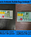 10 Pack Large Anti Static Bubble Bags 11.8x15.7in 30x40cm Static Shielding protective test results displayed on a digital meter
