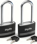Aluminum Padlock With Key 2 Pack Waterproof And Rustproof Long Shackle Locks With Brass Core And Four Identical Keys