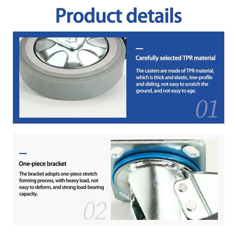 Mavvilo Heavy-Duty Swivel Caster Wheels 4-Inch Industrial Office Wheels with Brake showcasing TPR material and one-piece bracket design.