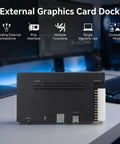 Back view of External GPU Enclosure Dock featuring PCIe interface and power connections, enhances performance for gaming and video editing.