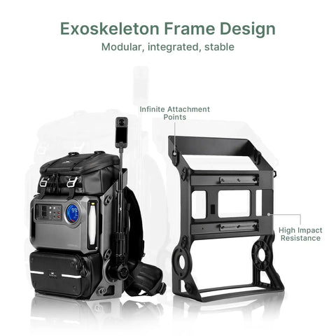 Lancer 300 Modular Waterproof Outdoor Camera Backpack with Portable 300Wh Power Station and Exoskeleton Design side view