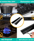 25 Inch Silicone Gap Filler For Stove And Counter High Heat Resistant Kitchen Gap Cover Matte Black shown with scissors and stove