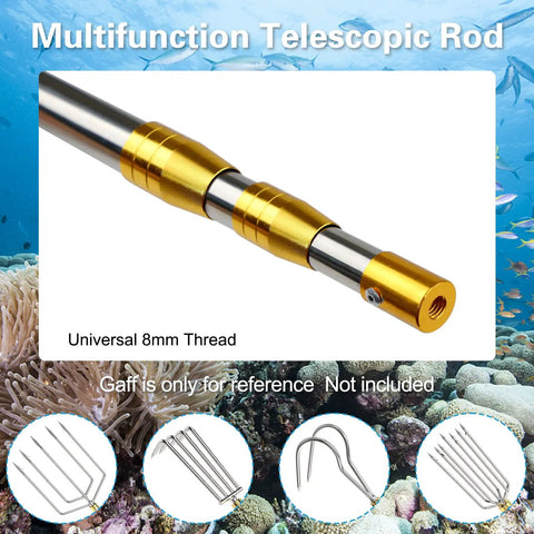 Retractable Fishing Gaff Stainless Steel 6 Foot Telescopic Gaff Pole with 8mm screw hole for harpoon rigs