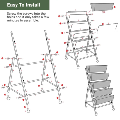 Assembly instructions for Five Tier Raised Garden Bed Uber Sturdy With Vertical Planter Stand Tall Outdoor Garden Box