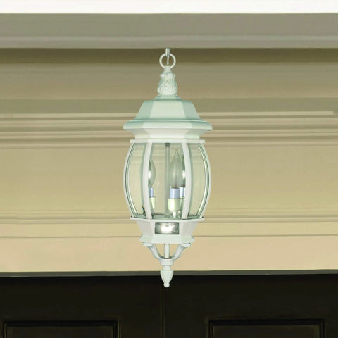 Three Light Outdoor Hanging Lantern In White Finish With Clear Beveled Glass 20 Inch Die Cast Aluminum Fixture Damp Location Rated