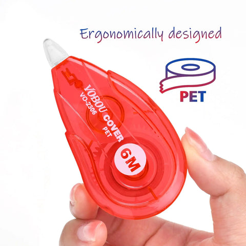 Close-up of red White Correction Tape For Instant Corrections, Easy To Use Applicator For Left Or Right Hand, Fast, Clean