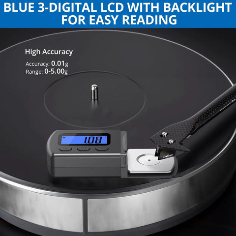Digital Turntable Stylus Force Scale Gauge With Blue LCD Backlight Pro Grade Stylus Pressure Meter For MM MC MI Cartridges 0.01 g Accuracy Tare Function Five Modes Helps Dial In Tonearm Pressure And Protect Vinyl, on turntable