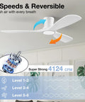 52 Inch Smart Wood Ceiling Fan With Lights Low Profile Flush Mount Remote Alexa App Control Voice Activation 6 Speed Quiet DC Motor
