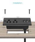 Recessed Flat Plug Desk Outlet With USB And 6 Foot Power Cord ETL Listed Conference Socket installation on wooden desk