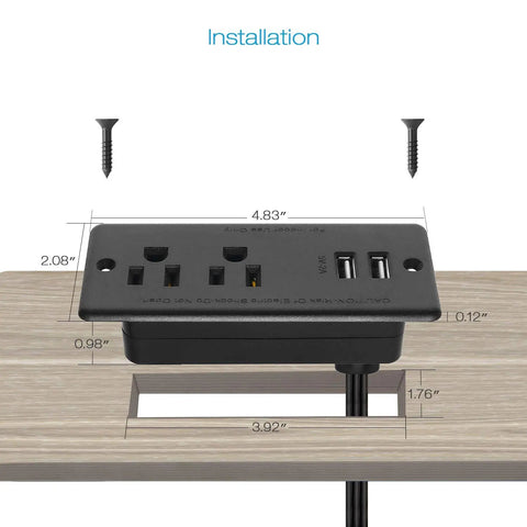 Recessed Flat Plug Desk Outlet With USB And 6 Foot Power Cord ETL Listed Conference Socket installation on wooden desk