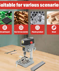 Versatile Benchtop Drill Press With Table And Stand For Your Home Shop 340W Copper Motor Variable Speed displayed with materials