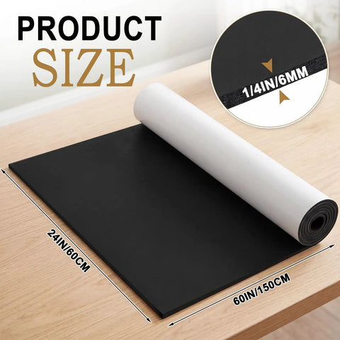 Straight Up Rock Solid Self Adhesive Neoprene Foam Sheet 24 By 60 Inch shown on a table showcasing dimensions.