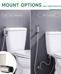 Handheld Bidet Sprayer Must Have With 2 Replacement Filters For Toilet And Feminine Wash Cloth Diaper Washer Stainless Steel Adjustable Water Pressure Four Foot Hose Set In Brushed Nickel, toilet and wall mounted options shown