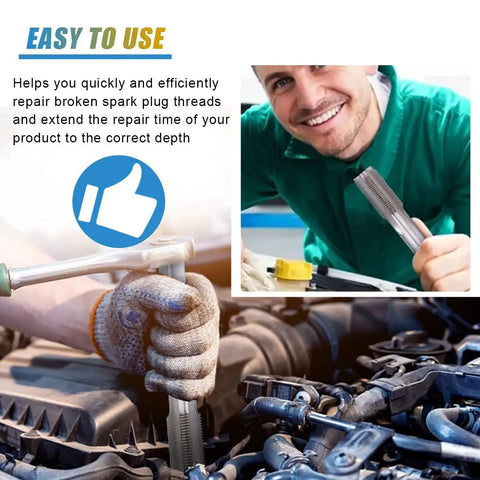 Mechanic using Spark Plug Thread Repair Kit Stainless Steel Car Repair Tool Set With M14x1.25 Thread Inserts And M16x1.25 Tap