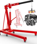 Built Tough Folding Engine Hoist With Quick Adjust Leveler And Rock Solid 6400 Lbs Alloy Steel Capacity Pro Shop Ready lifting an engine.