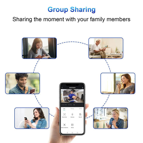 Group sharing feature on Wireless Doorbell Camera With Chime 2K QHD Video Two Way Audio Motion Detection displayed on smartphone