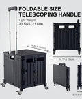 Folding Utility Cart With Lid And Basket On Four 360 Degree Rotating Wheels Portable Rolling Handcart telescoping handle and dimensions